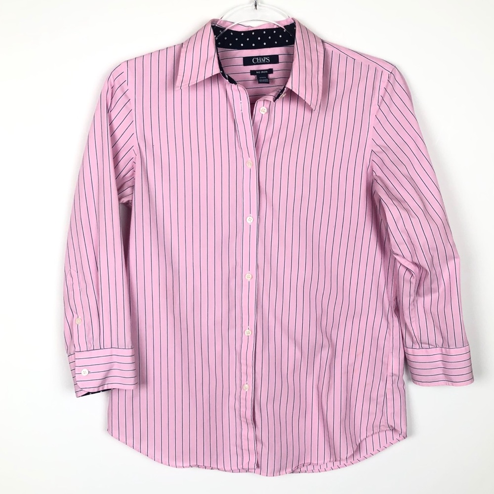 Chaps | Pink Button Down Collar Striped Top